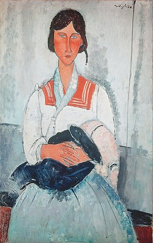 Amadeo Modigliani, Zigeunerfrau mit Kind. 1918 (Washington,National Gallery,Modigliani,Amadeo,1884-1920,Mutter,Menschenrasse,Modigliani,20. Jahrhundert)