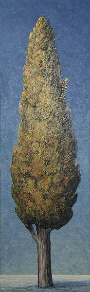 Rasch Folkert Zypresse (Groß) Blau (Acryl auf Leinwand, handsigniert, Unikat) (Baum, Zypresse, mediterran, Botanik, Grafik, Treppenhaus, Wohnzimmer, Arztpraxis, Original, signiert, bunt)