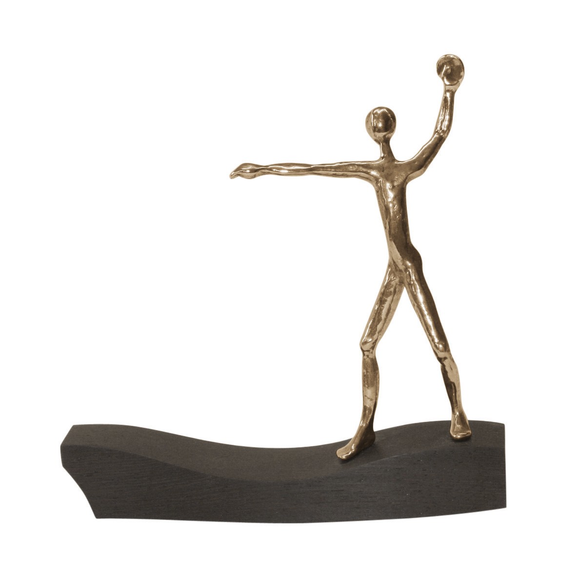 Raimund Schmelter, Der große Wurf, 18cm (Der große Wurf, Mann, Ball, Motivation, Inspiration, Erfolg, Skulptur, Bronze, Metall, Plastik,  Wohnzimmer, Büro, bronzefarben)