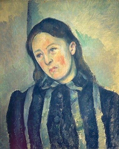 Paul Cézanne, Madame Cézanne in gestreifter Bluse. (Cézanne,Paul,Philadelphia,Collection McLhenny,1839-1906,Frauen, Junge,Frauen,Cézanne, Paul 1839-1906)