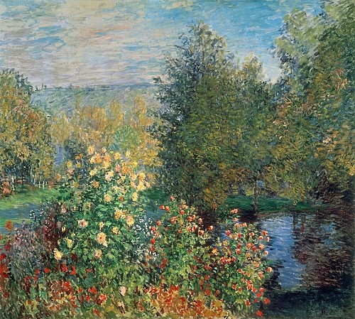 Claude Monet, Stiller Winkel im Garten von Montgeron. (oder: Die Dahlien). 1876 (Monet,Claude,1840-1926,St. Petersburg,Eremitage,19. Jahrhundert,Impressionismus,Garten,Monet, Claude Monet,Impressionismus, französischer,Impressionismus,französisch)