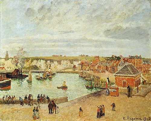Camille Pissarro, Der Hafen von Dieppe. 1902 (Pissarro,Camille,1830-1903,Impressionismus,Frankreich,Hafenstadt,Pissarro, Camille 1830-1903,Strand,Feriengäste,Hafenbecken,Normandie, französischer impressionismus)