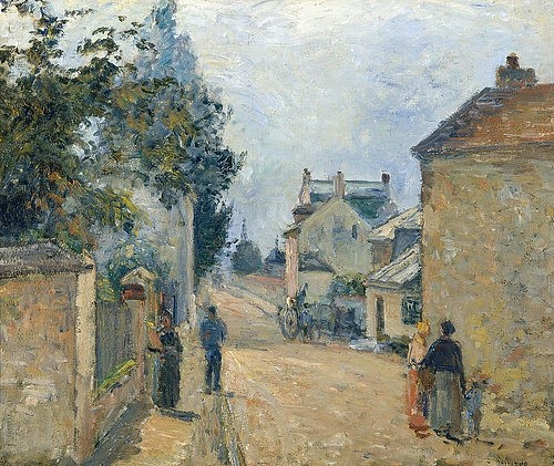 Camille Pissarro, Strasse in der Eremitage, Pontoise. Um 1877 (19. Jahrhundert,Sammlung Rudolf Staechlin,1830-1903,Pissarro,Camille,Straßenszene,Frankreich,Pissarro, Camille 1830-1903,Dorfstraße, französischer impressionismus)