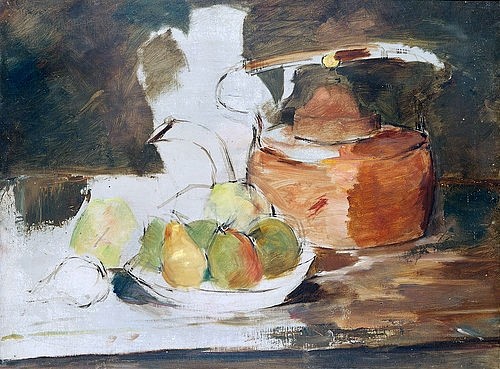 Henri de Toulouse-Lautrec, Stilleben mit Obst und Wasserkessel. (Toulouse-Lautrec,Henri de,Sammlung Rudolf Staechlin,1864-1901,Aquarell,)