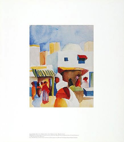 August Macke, Markt in Tunis I (Offset) (markt, Bazar, Händler, Malerei, Expressionismus, Orient, Tunesien,  Tunisreise,  Treppenhaus, Arztpraxis, Klassische Moderne, bunt)