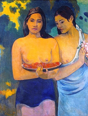 Paul Gauguin, Zwei Frauen von Tahiti. 1899 (Gauguin,Paul,1848-1903,New York,Metropolitan Museum,Frauen,Junge Frauen,Gauguin, Paul Gauguin,Post-Impressionismus,Halbakt,Tahiti,Südsee,Exotik,exotisch)