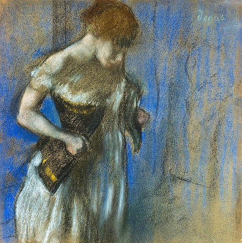Edgar Degas, Frau beim Schnüren ihres Korsetts. (Degas,Edgar,1834-1917,Basel,Galerie Beyeler,Degas,Edgar Degas, französischer impressionismus,impressionistisch,französisch)