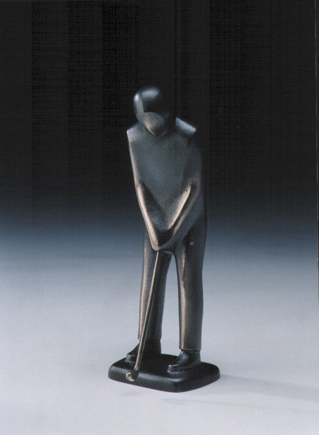 Jutta Römhild, Golfer, puttend, 19cm (Plastik, Skulptur, Bronze, Sport, Golfsport, Golfspieler, reduziert, elegant, modern, Figur)