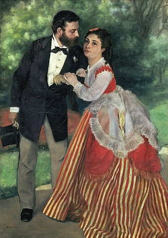 Pierre-Auguste Renoir, Das Ehepaar Alfred Sisley. 1868 (Ehepaar, Sisley, Portraits, Künstlerehepaar, Eleganz, Zuneigung, Persönlichkeiten, Impressionismus, klassische Moderne, Wunschgröße, Wohnzimmer, Malerei)