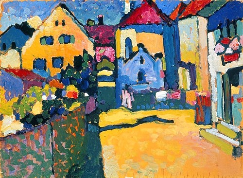 Wassily Kandinsky, Grüngasse in Murnau. 1909 (Kandinsky,Wassily,München,Städtische Galerie,1866-1944,Öl/Pappe,Bayern,Stadtlandschaften,Kandinsky,20. Jahrhundert)