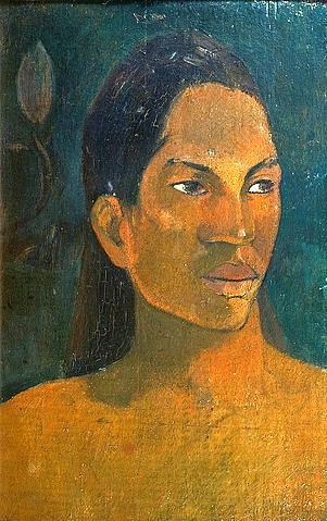 Paul Gauguin, Kopf einer Tahitianerin. Um 1891 (Gauguin,Paul,1848-1903,Privatbesitz Basel,Frau,Junge,Gauguin, Paul Gauguin,Post-Impressionismus,Gesicht,Lippen,dunkelhäutig,exotisch,Tahiti,Südsee)