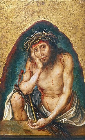 Albrecht Dürer, Christus als Schmerzensmann. Um 1493 (Passion Christi, Ecce Homo, Schmerzensmann, Jesus Christus, Dornenkrone, Blut, Leid, religiös, Neues Testament, Klassiker, Malerei, Wohnzimmer, Renaissance, Wunschgröße, bunt)