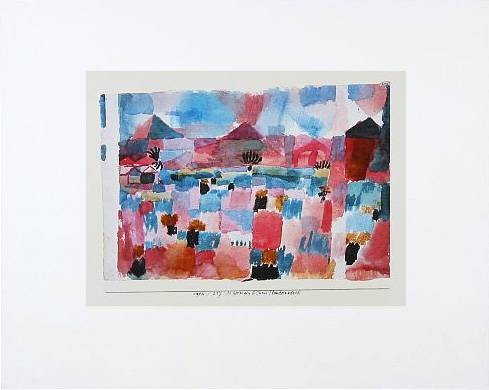 Klee Paul St.Germain/Tunis Landeinwärts (Frequenzmodulierte Rastertechnik, Bütten) (Malerei, Expressionismus, Landschaft, Afrika, Tunis,  Nordafrika, Klassische Moderne, Arztpraxis, Schlafzimmer, Wohnzimmer, bunt)