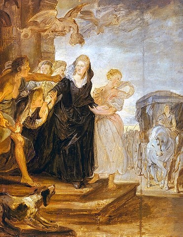 Peter Paul Rubens, Medici-Zyklus: Der Weggang der Königin aus Paris. (Maria di Medici, Königin, Exil, Kutsche,  Barock, Klassiker, Malerei, Treppenhaus, Wohnzimmer, Wunschgröße, bunt)