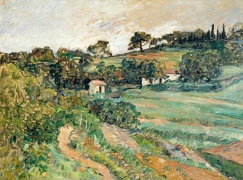 Paul Cézanne, Landschaft in der Provence. (Landschaft, Frankreich, Provence,, Felder, Hügel, Klassiker, Post-Impressionismus, Wunschgröße, Wohnzimmer)