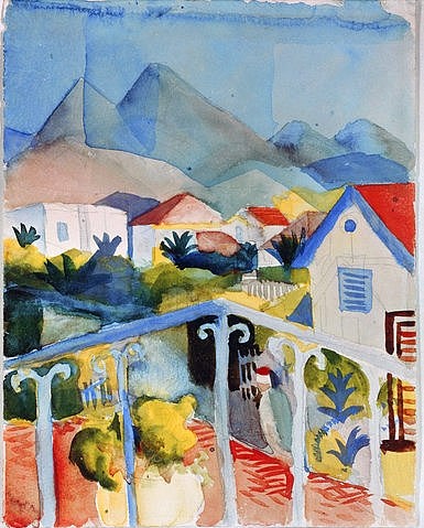 August Macke, Saint Germain bei Tunis. 1914 (München,Städtische Galerie,Macke,August,1887-1914,Aquarell,20. Jahrhundert,Arabien,Macke, August 1887-1914,20. Jahrhundert,Aquarell,Balkon)