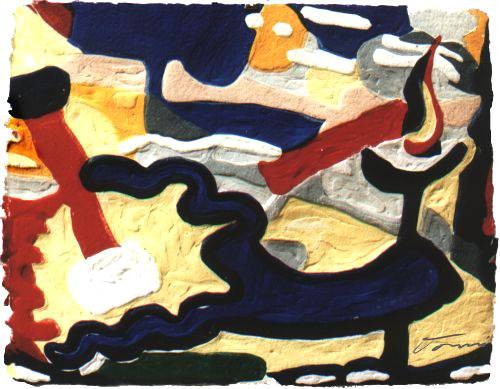 Tormi Jan Werkzeuge (Carborundum-Radierung, handsigniert) (Abstrakt, Abstrakte Grafik, Moderne, Ornamente, Muster, Amorphe Formen, Original, signiert, Büro, Wohnzimmer)