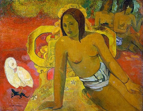 Paul Gauguin, Vairumati. 1897 (19. Jahrhundert,Paris,Musée d'Orsay,1848-1903,Gauguin,Paul,Gauguin, Paul Gauguin,Vogel,Post-Impressionismus,Frau,jung,Südsee,Eidechse,Akt,Tahiti)