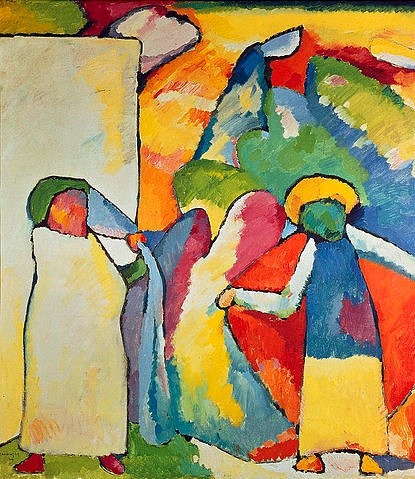 Wassily Kandinsky, Improvisation 6 (Afrikanisches). 1909. (Kandinsky,Wassily,München,Städtische Galerie,1866-1944,Öl auf Leinwand,20. Jahrhundert,Der Blaue Reiter,Arabien,Kandinsky, Wassily 1866-1944,Improvisation,Männer,Figuren,Farben,farbenfroh,bunt,heiter,Afrika)