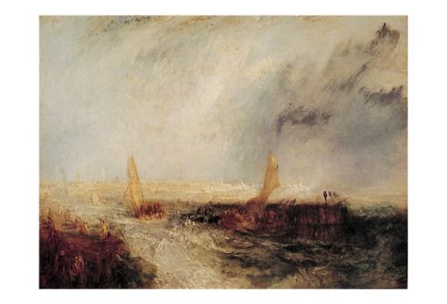 JOSEPH MALLORD WILLIAM TURNER, Ostende (Offset) (Malerei, Klassiker, Landschaft, Hafen, Meeresbrise, Licht, Dramatik, Himmel, Romantik, Belgien,  Wohnzimmer, bunt)