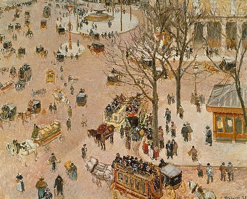 Camille Pissarro, Paris, Place du Theatre. 1898 (Paris, Stadt, Hauptstadt, Vogelperspektive, Platz, belebt, Menschen, Alltagsszene, Frankreich, Impressionismus, Klassische Moderne, Wohnzimmer, Wunschgröße)