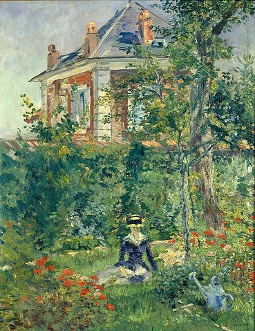 Édouard Manet, Marguerite im Garten von Bellevue. 1880 (Marguerite, Frau, Sommer, Garten, Blüten, Blumen, Villa, Idylle, Impressionismus, Wohnzimmer, Klassiker, Wunschgröße, bunt,)