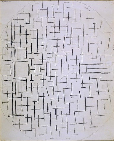 Piet Mondrian, Hafen und Ozean. 1914. (Den Haag, Mondrian, Piet, 1872-1944, Abstrakte Kunst, De Stijl, Kreuze, Linien, Op-Art, Op Art, Wunschgröße, Wohnzimmer, Treppenhaus, Büro, Business, schwarz/weiß,)