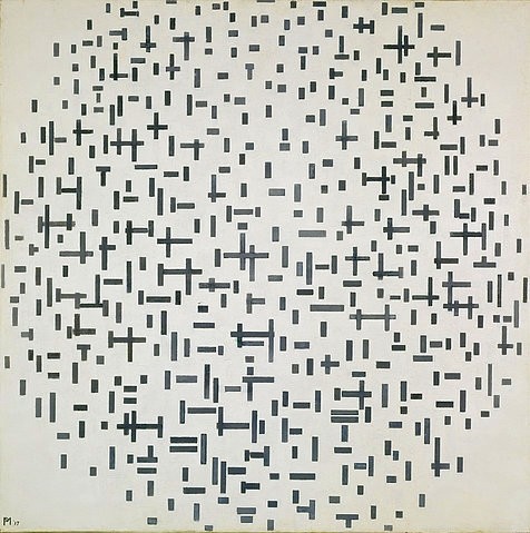 Piet Mondrian, Komposition mit Linien. 1916. (Otterlo,Museum Kröller-Müller,Mondrian,Piet,1872-1944,Mondrian, Piet Mondrian,20. Jahrhundert,Abstrakte Kunst,De Stijl,schwarz,schwarzweiß,Linien,Op-Art,Op Art)