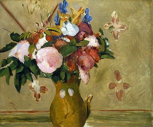 Paul Cézanne, Blumenstrauß in einer Vase. Um 1886 (19. Jahrhundert,Kopie nach,Öl auf Leinwand,Christie's Images Ltd,1839-1906,Cézanne,Paul,Blumenstillleben,Cézanne, Paul 1839-1906,Kopie,Blumen,braun,Vase)