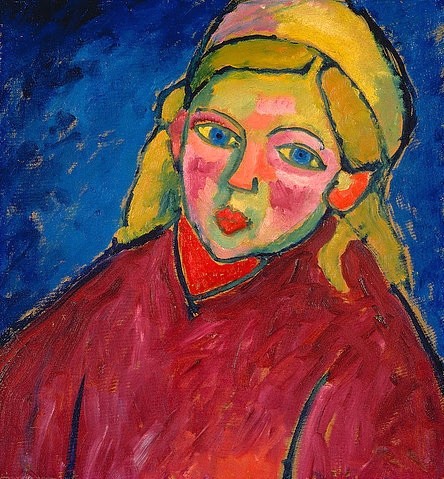 Alexej von Jawlensky, Kind mit blauen Augen. 1912 (20. Jahrhundert,Öl/Karton,Christie's Images Ltd,1864-1941,Jawlensky,Alexej von,Kind,Jawlensky, Alexej von 1864-1941,Mädchen,Expressionismus,blond)