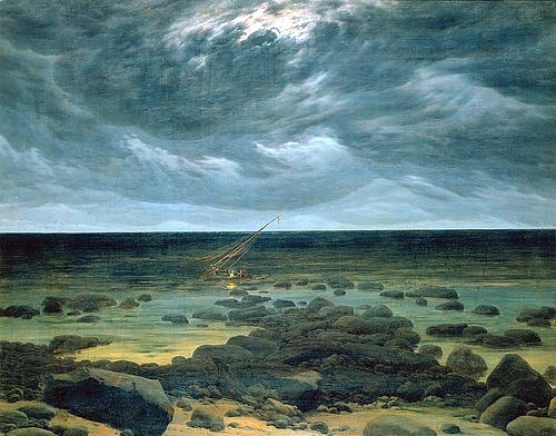 Caspar David Friedrich, Meeresküste bei Mondschein (Friedrich,Caspar David,Berlin,Alte Nationalgalerie,1774-1840,Meer,Abend,Friedrich,romantik,mond,sturm,19. Jahrhundert)