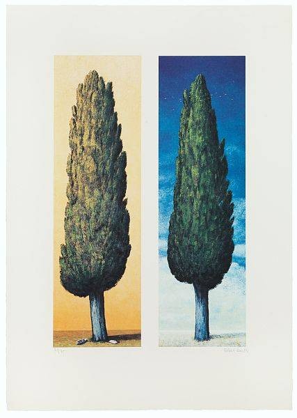 Rasch Folkert 2 Zypressen Rechts (1999) (Lithographie, handsigniert) (Bäume, Zypressen, mediterran, Diptychon, Grafik, Treppenhaus, Wohnzimmer, Arztpraxis, Original, signiert, bunt)