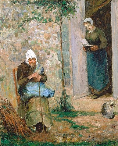 Camille Pissarro, Die Mildtätigkeit. 1876 (Pissarro,Camille,1830-1903,Christie's Images Ltd,Öl auf Leinwand,Armut,Soziales,Frauen, Alte,alte Frau,Frauen,Pissarro, Camille 1830-1903, französischer impressionismus)