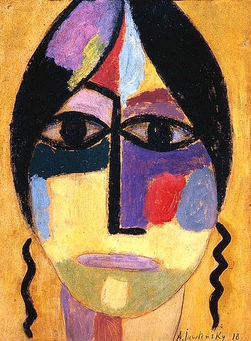 Alexej von Jawlensky, Mystischer Kopf (Rabenflügel IV). 1918. (Jawlensky,Alexej von,1864-1941,Christie's Images Ltd,Öl/Papier,20. Jahrhundert,Frau,Jawlensky, Alexej von 1864-1941,frontal,Gesicht,Frau,Augen,Nase,Kopf)