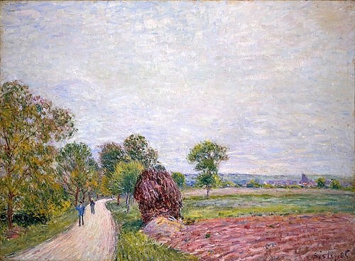 Alfred Sisley, Landstrasse in der Umgebung von Moret. 1885 (Öl auf Leinwand,Christie's Images Ltd,1839-1899,Sisley,Alfred,Sisley, Alfred Sisley,Feld,Felder,Landschaft,19. Jahrhundert,Impressionismus,impressionismus,Weg)