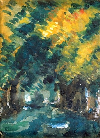 Paul Cézanne, Kastanienallee bei Jas de Bouffan. Um 1865/1867. (Allee, Straße, Bäume, Aquarell/Gouache, Wunschgröße, Impressionismus, Klassiker, Wohnzimmer,)