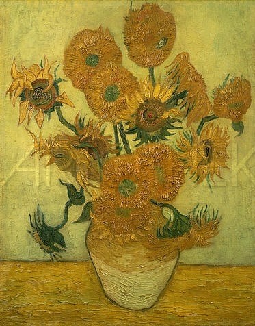 Vincent van Gogh, Vierzehn Sonnenblumen in einer Vase. 1889 (Gogh,Vincent van,1853-1890,Tokyo,Yasuda Insurance,19. Jahrhundert,Blumenstillleben,Gogh, Vincent van Gogh,1853-1890,gelb,Sonnenblume,Sonnenblumen,Blumenstrauß,Post-Impressionismus,welken,Gelbtöne)