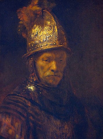 Rembrandt van Rijn (Umkreis), Der Mann mit dem Goldhelm. Um 1650/1655. (Berlin,Gemäldegalerie,Rembrandt van Rijn (Umkreis),Öl auf Leinwand,Rembrandt van Rijn,Rembrandt,17. Jahrhundert,Barock,Mann,Portrait,Porträt,Kopfbedeckung,Rüstung,Umkreis,frühere Zuschreibung,Zuschreibung,Helm,Prunkhelm,Glanz,glänzen,Gold,golden,Krieger,S)