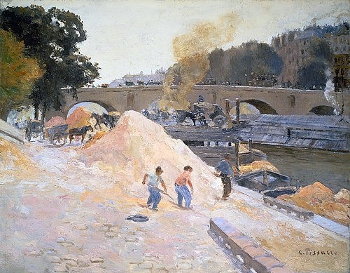 Camille Pissarro, Kiesverladung am Quai d'Anjou an der Seine in Paris (Pont Marie). (Pissarro,Camille,1830-1903,Christie's Images Ltd,Arbeit,Transportwesen,Pissarro, Camille 1830-1903, französischer impressionismus)