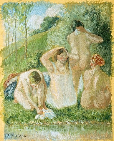 Camille Pissarro, Gruppe von Badenden. (Pissarro,Camille,1830-1903,Christie's Images Ltd,Baden,Pissarro, Camille 1830-1903, französischer impressionismus)