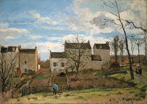 Camille Pissarro, Frühling in Pontoise. 1872. (Pissarro,Camille,1830-1903,Christie's Images Ltd,Dörfer,Frühling,Häuser,Pissarro, Camille 1830-1903, französischer impressionismus)