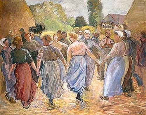 Camille Pissarro, Tanzende Bauersfrauen. (Pissarro,Camille,1830-1903,Christie's Images Ltd,Tanz,Bauern,Pissarro, Camille 1830-1903, französischer impressionismus)