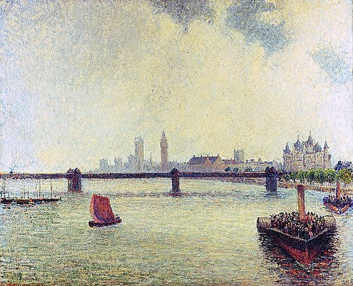 Camille Pissarro, Die Charing-Cross-Brücke in London. 1891 (Öl auf Leinwand,19. Jahrhundert,Foto: Christie's - Artothek,Christie's Images Ltd,1830-1903,Pissarro,Camille,England,Brücke,Fluss,London,Pissarro, Camille 1830-1903, französischer impressionismus,charing cross,Themse,Stadtansicht)