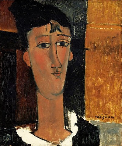 Amadeo Modigliani, Portrait einer jungen Frau (Die Concierge) / Portrait d'une Jeune Femme (La Concierge). Um 1916 (20. Jahrhundert,Öl auf Leinwand,Christie's Images Ltd,1884-1920,Modigliani,Amadeo,Amedeo Modigliani,Frau,Kopf,Concierge,Brustbild)