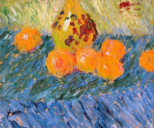 Alexej von Jawlensky, Stilleben. Um 1905. (Jawlensky,Alexej von,1864-1941,Zürich,Galerie Koller,Öl/Karton, Jawlensky, von Jawlensky, Stillleben, Orangen, Expressionismus, Malerei, Wunschgröße, bunt)