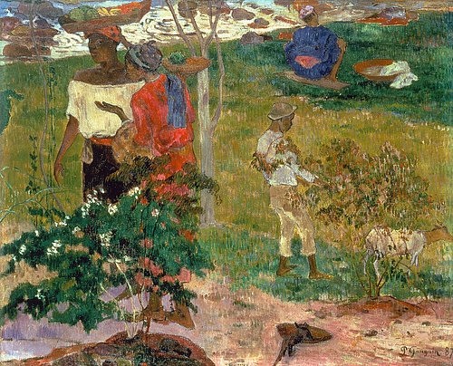Paul Gauguin, Conversation tropiques (Martinique). 1887. (Gauguin,Paul,1848-1903,Christie's Images Ltd,Öl auf Leinwand,Foto: Christie's - Artothek,Paul Gauguin,19. Jahrhundert,20. Jahrhundert,Conversation tropique,Martinique,Gespräch,Konversation,Unterhaltung,Landschaft,exotisch)