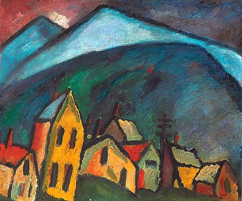 Alexej von Jawlensky, Berglandschaft mit Häusern. 1912 (Jawlensky,Alexej von,1864-1941,Christie's Images Ltd,Öl auf Leinwand,20. Jahrhundert,Expressionismus,Alexej von Jawlensky,Haus,20. Jahrhundert,Berg,Gebirge,Dorf,Blauer Reiter,Expressionismus)
