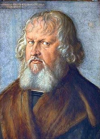 Albrecht Dürer, Bildnis des Hieronymus Holzschuher. 1526 (Porträt, Bildnis, alter Mann, Vollbart,strenger Blick, Pelzkragen, Bürgermeister,  Klassiker, Malerei, Wohnzimmer, Renaissance, Wunschgröße, bunt)