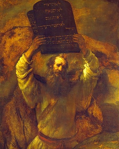 Rembrandt van Rijn, Moses zerschmettert die Gesetzestafeln. 1659 (Rembrandt van Rijn,1606-1669,Berlin,Gemäldegalerie,Lwd.,Rembrandt van Rijn,Rembrandt,17. Jahrhundert,Barock,Altes Testament,Religion,Moses,zehn Gebote,Gesetzestafel,Tafel,Bibel,zerschmettern,hochhalten,hebräisch,Schriftzeichen)