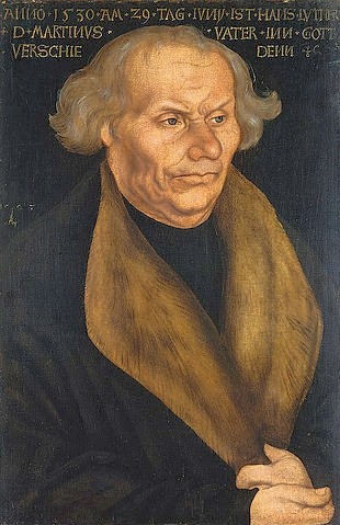 LUCAS CRANACH Der Ältere, Bildnis des Vaters Martin Luthers. 1530. (alter Mann, Hans Luther, Pelzkragen, Portrait, Bildnis, Persönlichkeiten, Klassiker, Renaissance, Wunschgröße, Wohnzimmer)